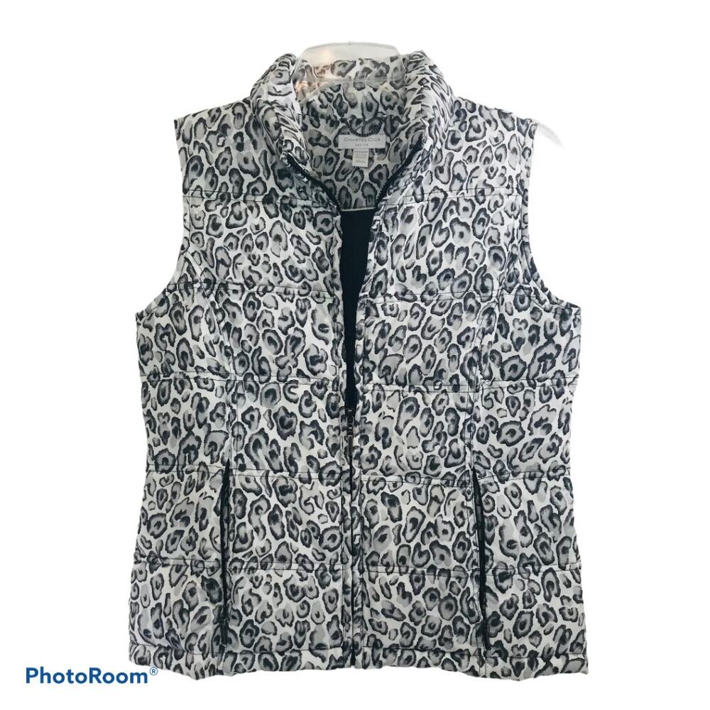 Charter Club Womens Puffer Vest Animal Print Size Petite